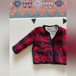 Baby Essentials|Baby boy Red & Black Plaid fleece Sherpa lined Jacket zip jacket